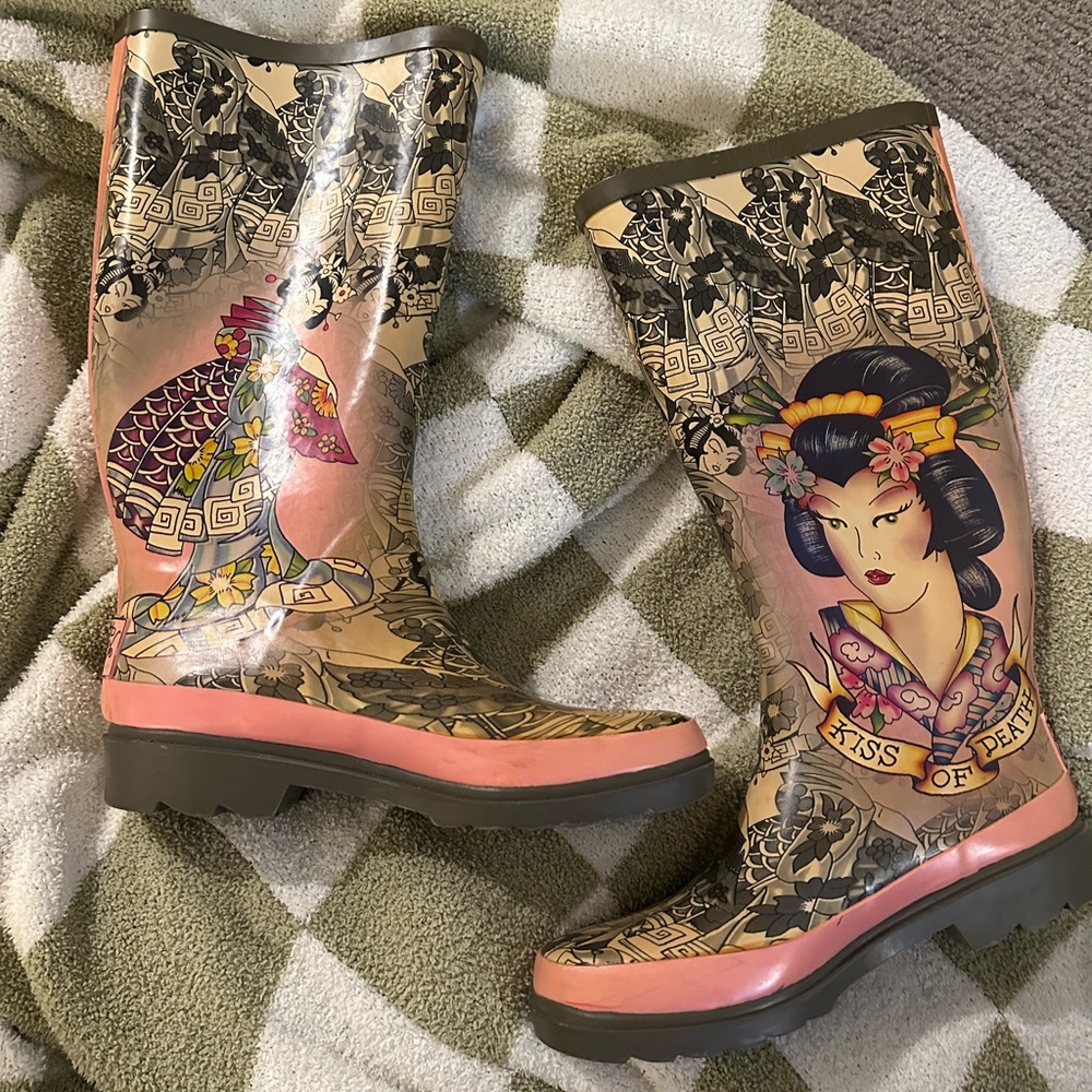 Vintage Christian Audigier - Ed Hardy Kiss of Death Rain Boots
